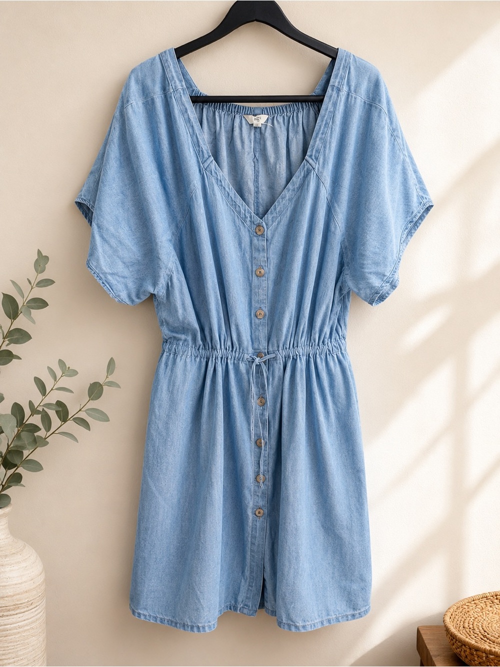 Light Blue Denim Button-Front Romper